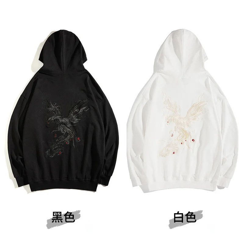 

Chinese New Style Phoenix Embroidered Hoodie Men's Pure Cotton Trend Couple Loose Pullover