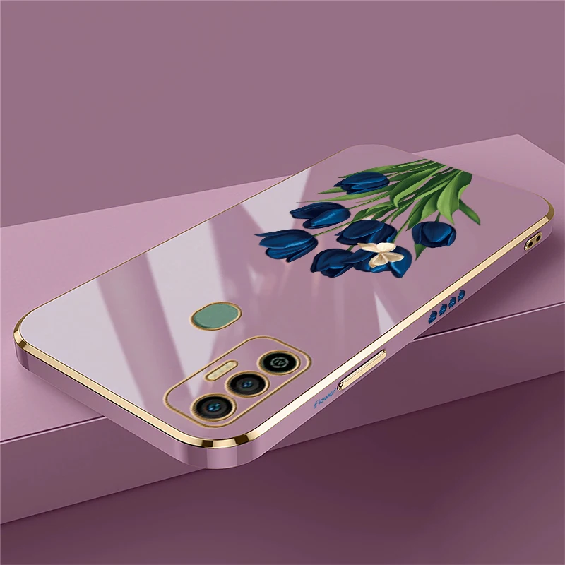 Фото Мягкий чехол из ТПУ для телефона Infinix Tecno Spark 20 20C 5 7 Pro 8C 5 Air 6 Go 1 2024 2022 2021 2020 с узором в виде тюльпанов и бабочек №2