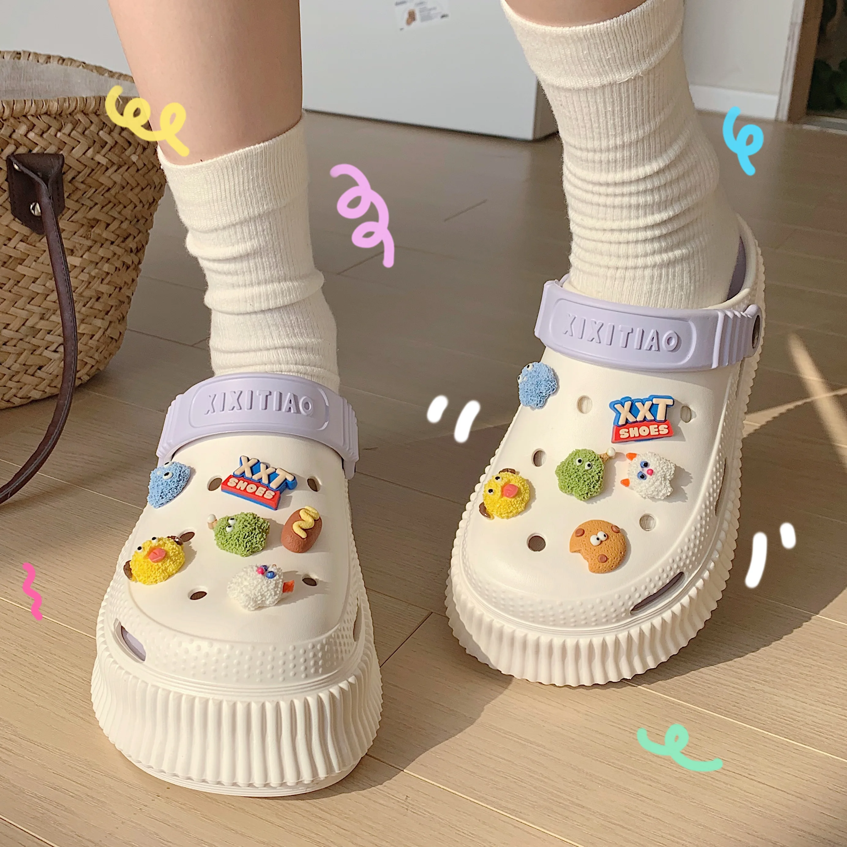 Симпатичные Мультяшные туфли с дырками для девочек летние сандалии на толстой