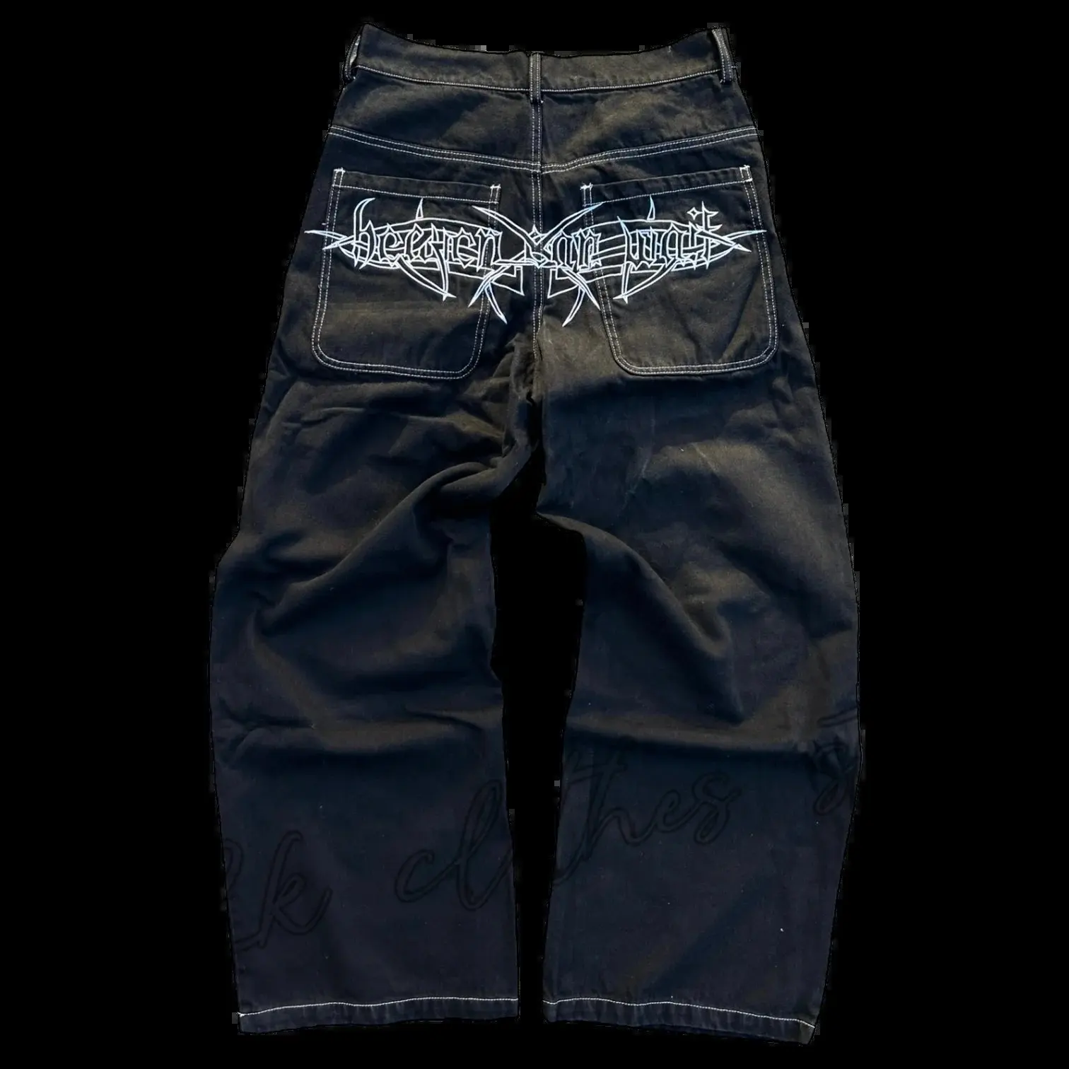 

Джинсы Y2K в стиле Харадзюку, ретро-джинсы-багги с графическим принтом черепа, черные штаны, мужские брюки с широкими штанинами в готическом стиле, уличная одежда в стиле панк-рок, хип-хоп