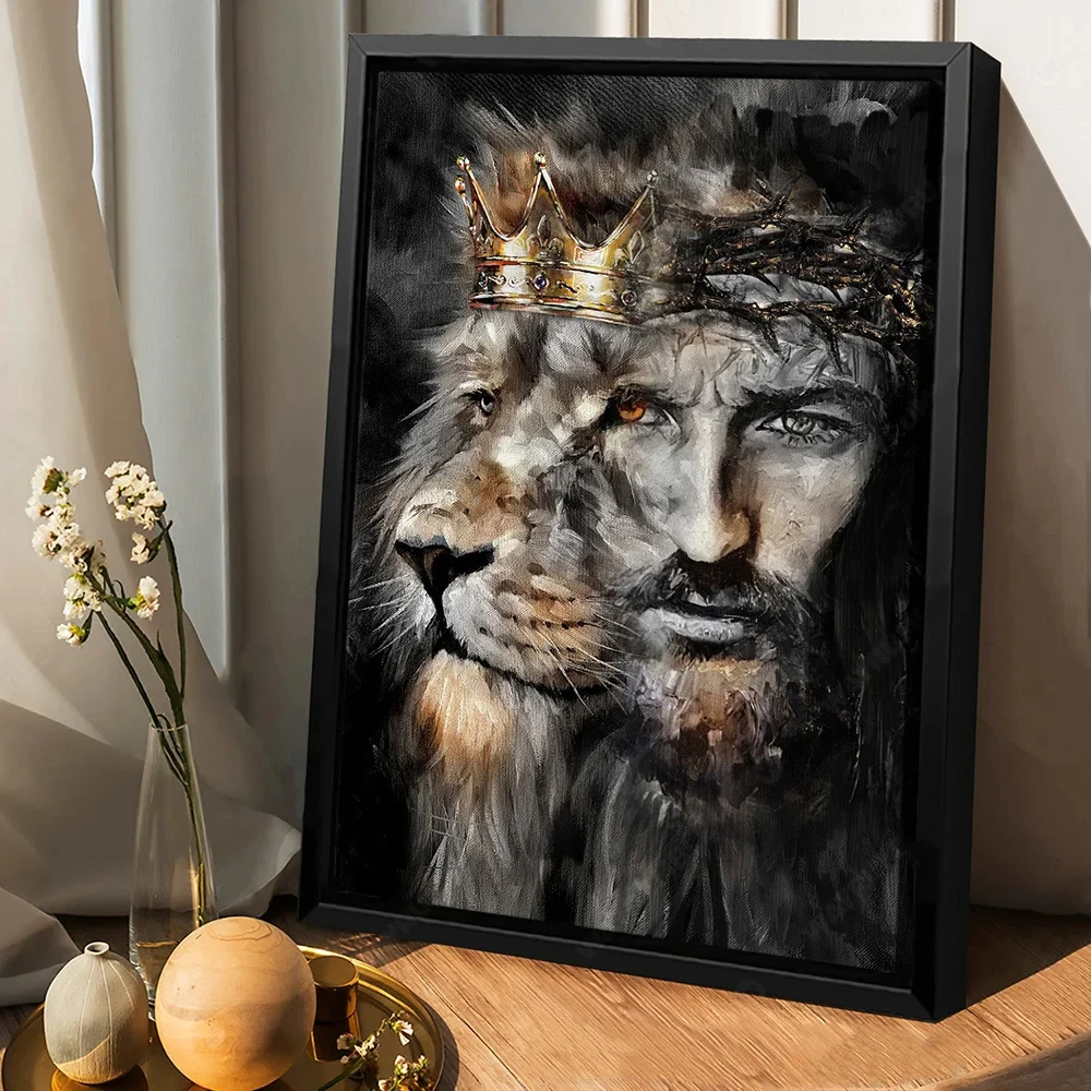 Винтажная картина на холсте постеры с изображением льва и Иисуса принты крест