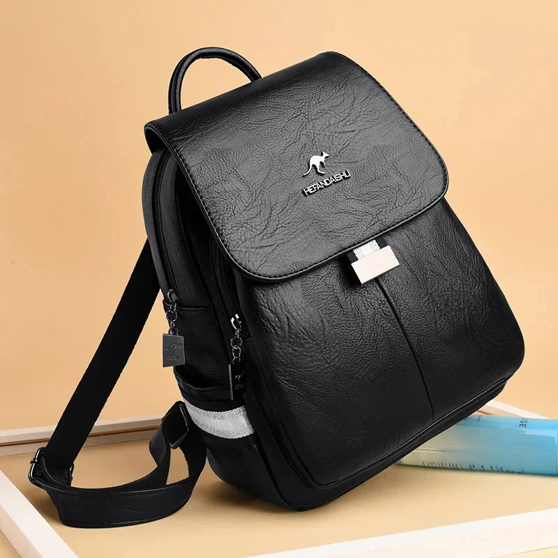 

For Teenager Girls Travel Backpack Sac a Dos Brand ladys Retro Bagpack 2023 New PU Women Leather Backpacks Female School Bag