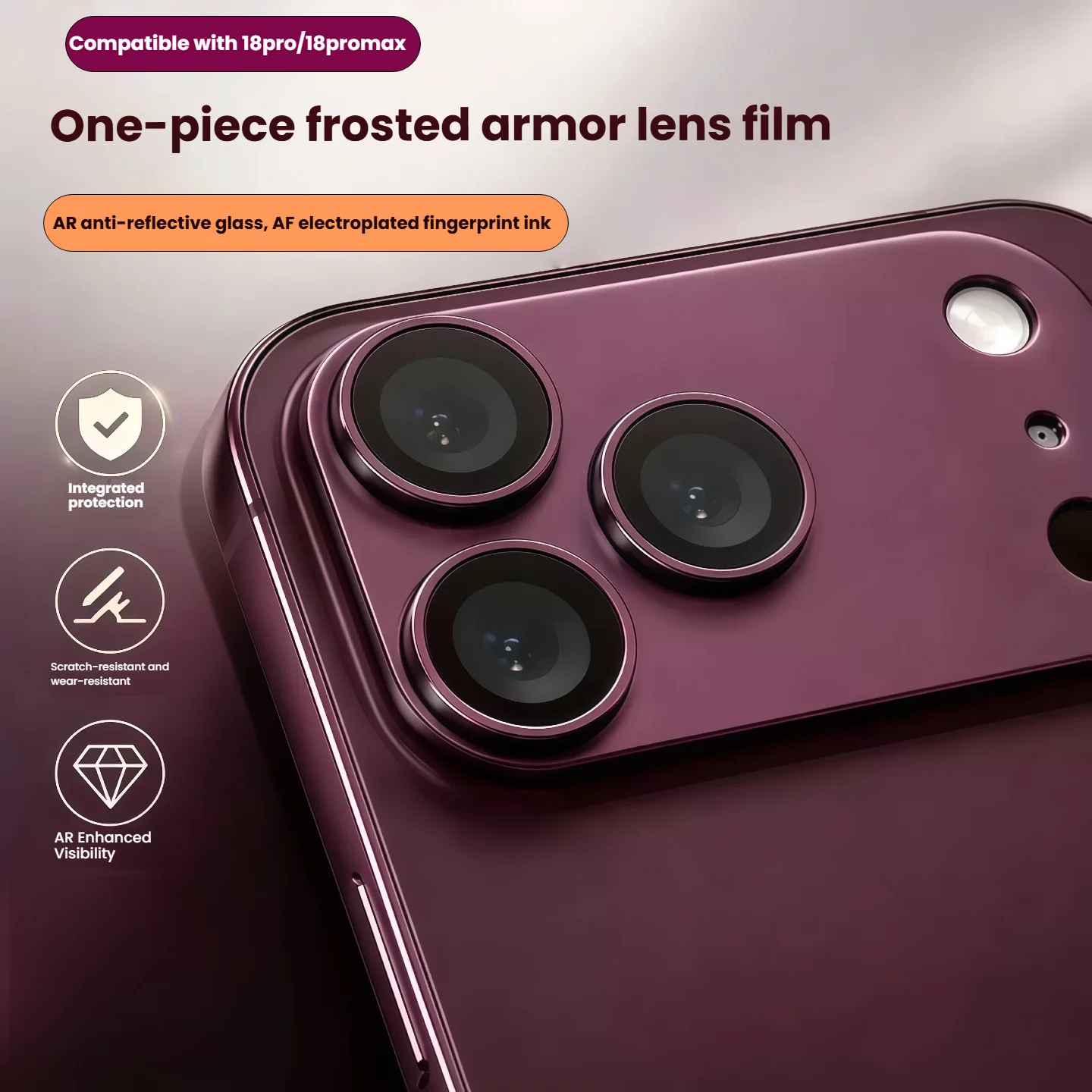 Фото Матовый защитный чехол для камеры iPhone 18 Pro Max/18 Pro, цельная конструкция из металла и стекла, темно-вишнево-синий №2