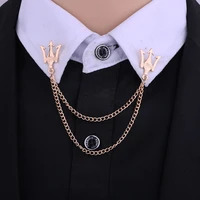 korean metal crown brooch pin jewelry luxury tassel chain lapel shirt small suit badge shirt collar accessories gifts for men
