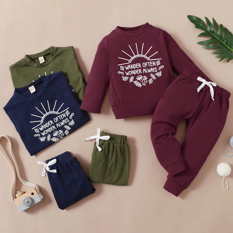 

2 Pcs Infant Casual Outfits Baby Boy Clothes Autumn 2022 Cartoon Letter Print Long Sleeve Round Neck Pullover Drawstring Pants