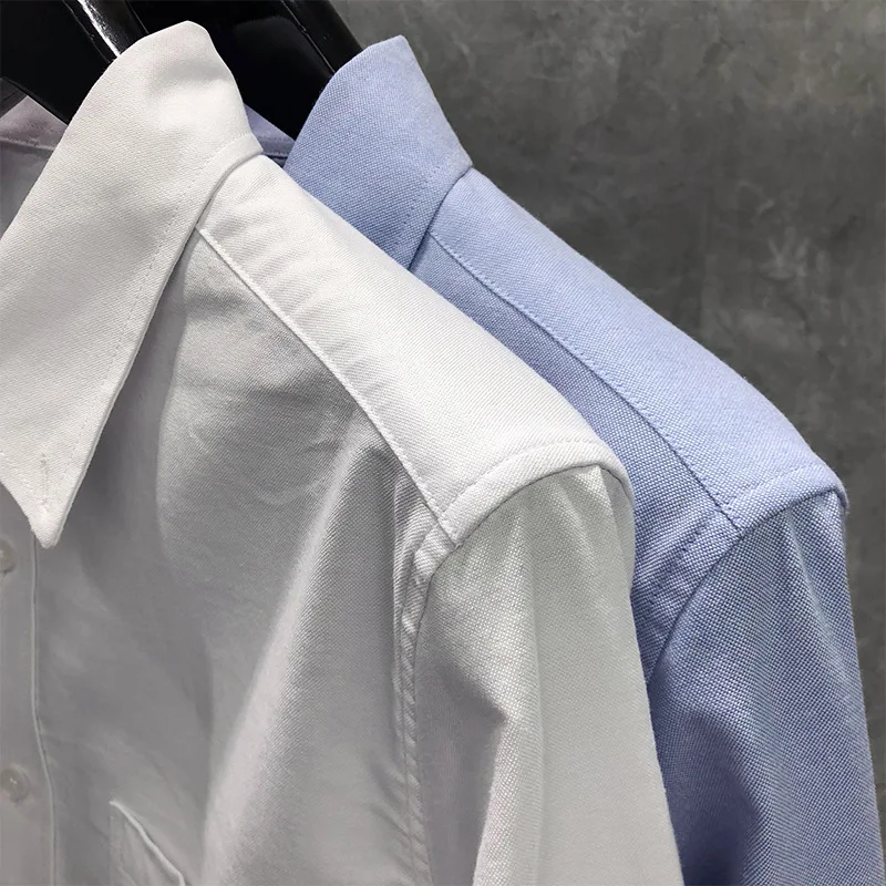 TB Mens Casual Shirt New Shirts Men Turn Down Collar Slim Patch Long Sleeve Striped Casual Shirt Oxford Solid Men's Clothing