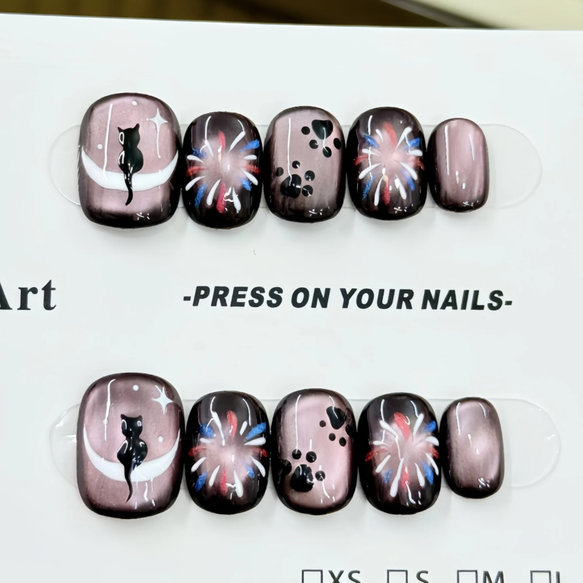 Фото 10 шт. синие накладные ногти ручной работы «кошачий глаз» с отделкой «Аврора», короткие квадратные круглые накладные ногти с дизайном планеты, накладные ногти №2