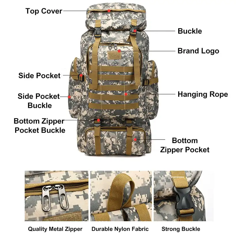 80L Large Capacity Outdoor Military Tactical Backpack Rucksack Camping Hiking Backpack Outdoor Sports Shoulder Bag Unique Design
