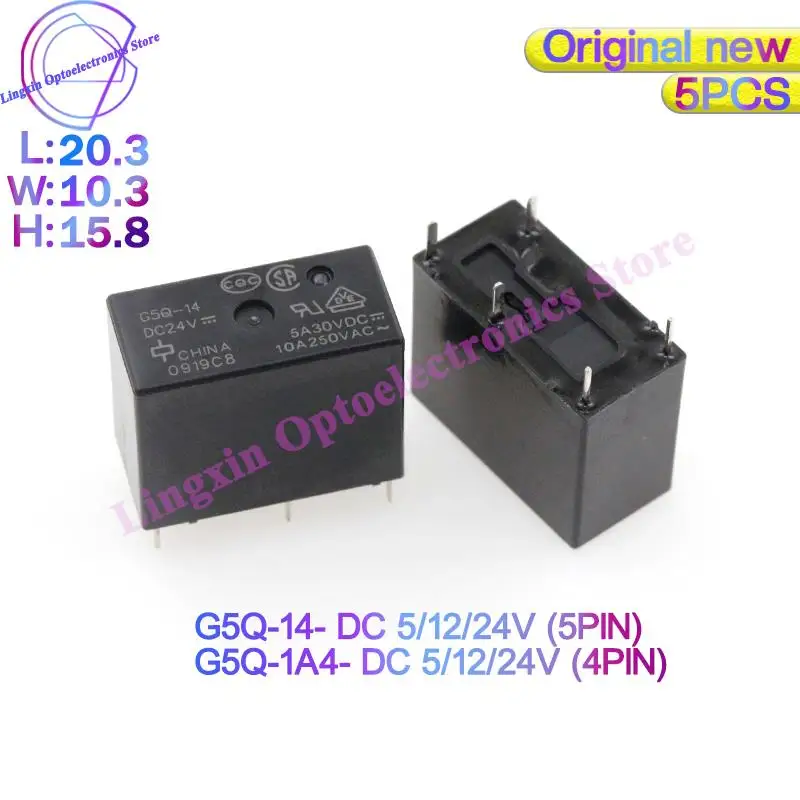 

5 шт./лот реле G5Q DC5V 12 В 24 В G5Q-14-5V G5Q-14-12V G5Q-14-24V 10A 5PIN альтернатива G5Q-1A4-12V 4PIN 100% оригинал, новый G5Q-1-EU