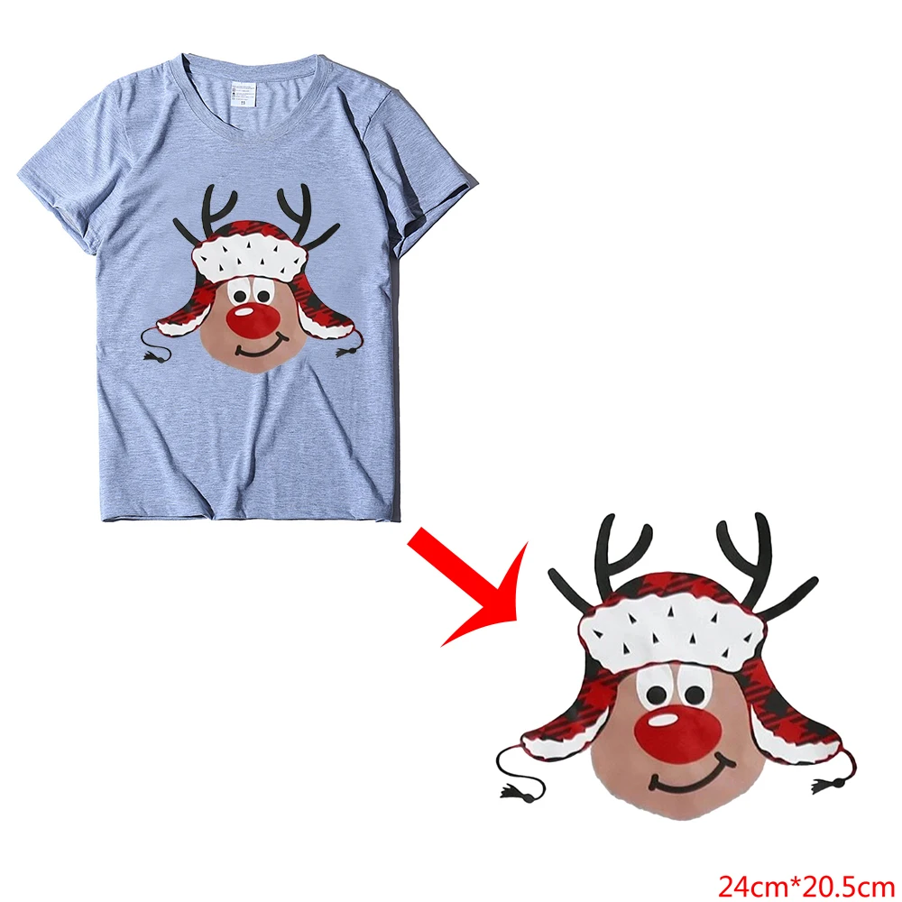 

Thermo Stickers Patches for Clothing Harajuku Parches Termoadhesivos Para Ropa Christmas Reindeer Transfer Sticker for Clothes