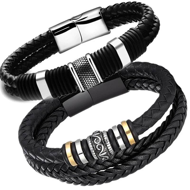 

Плетеный браслет из искусственной кожи с магнитной застежкой для мужчин и женщин, винтажный браслет из титановой стали в стиле тайчи