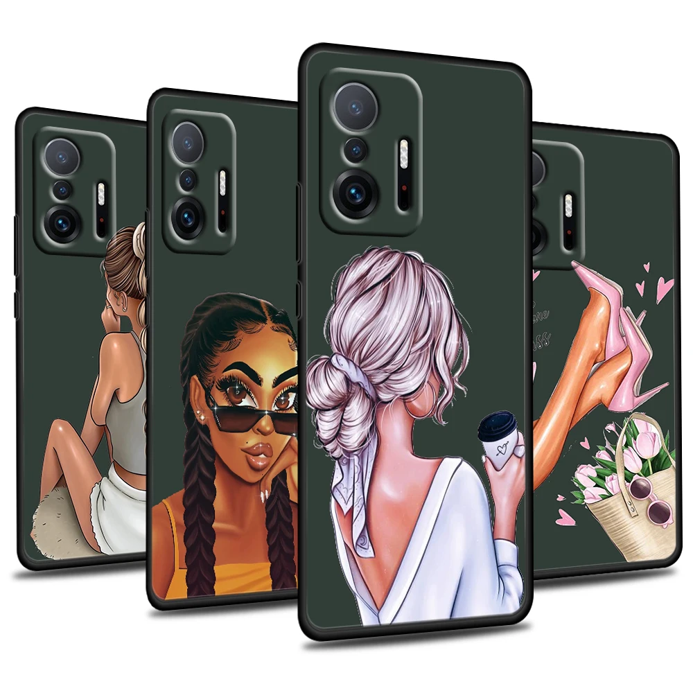 

Fashion Woman Girls Coffee For Xiaomi Mi A1 A2 A3 Mix 3 Poco F1 Mi 5 6 8 9 SE Pro Play Lite Silicone Soft Black Phone Case