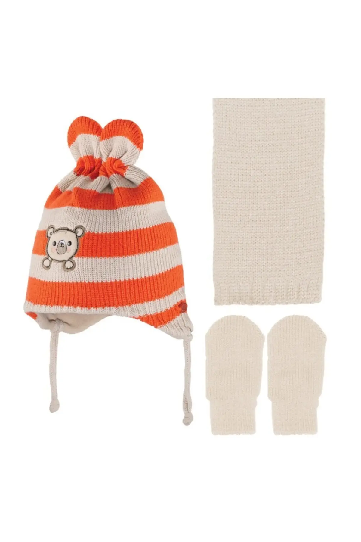 

Комплект из шарфа, шапки и перчаток, детский оранжевый берет и перчатки в стиле унисекс с плюшевым мишкой