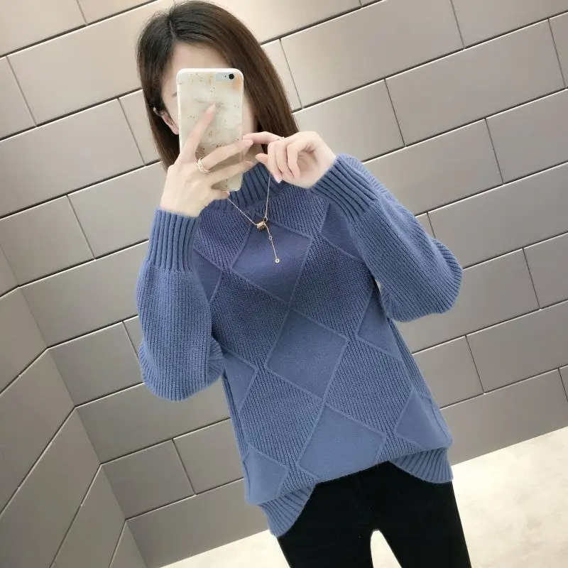 Осень-зима новый однотонный модный свитер с полувысоким воротником и длинными