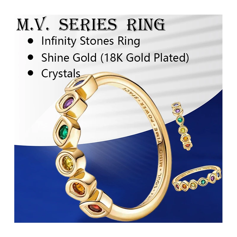 

18K Shine Gold Sterling Silver Infinity Crystals Wedding Bands Finger Rings For Women Jewelry Space Reality Power Soul Mind Time