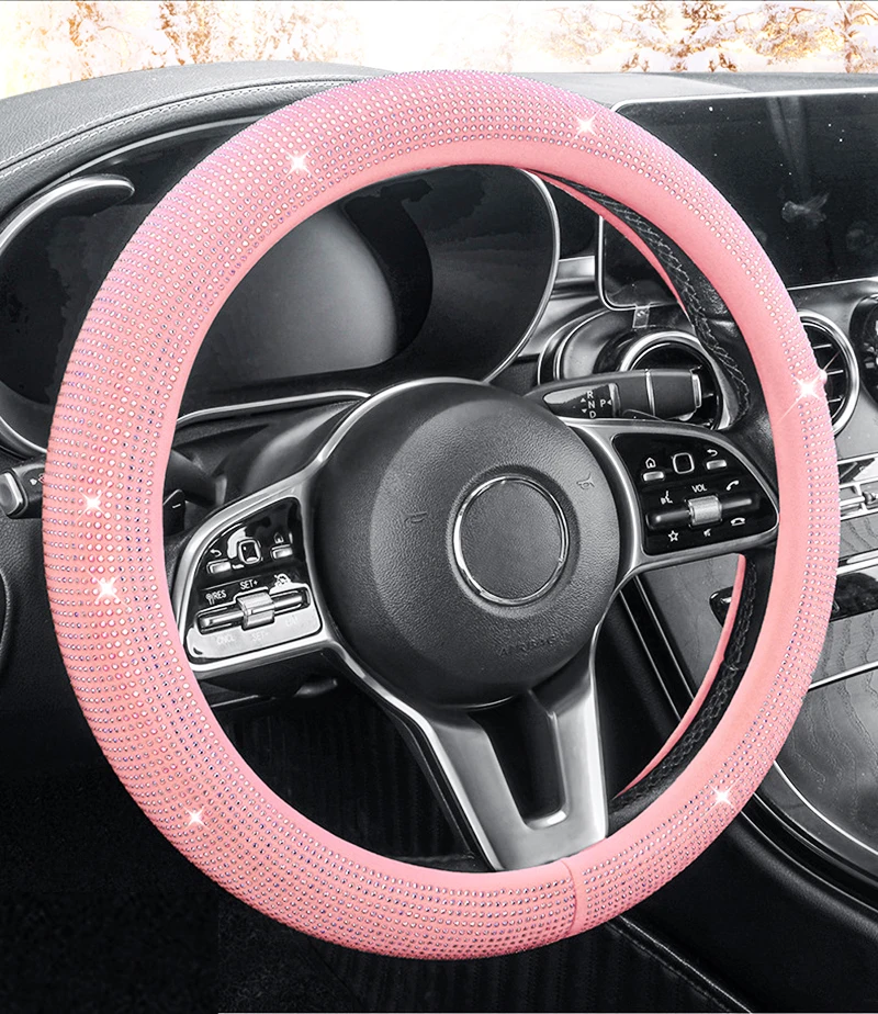 

Bling Стразы чехол рулевого колеса автомобиля полный кристалл для руля Плюшевые Чехлы для руля Стайлинг Авто набор аксессуаров для девочки