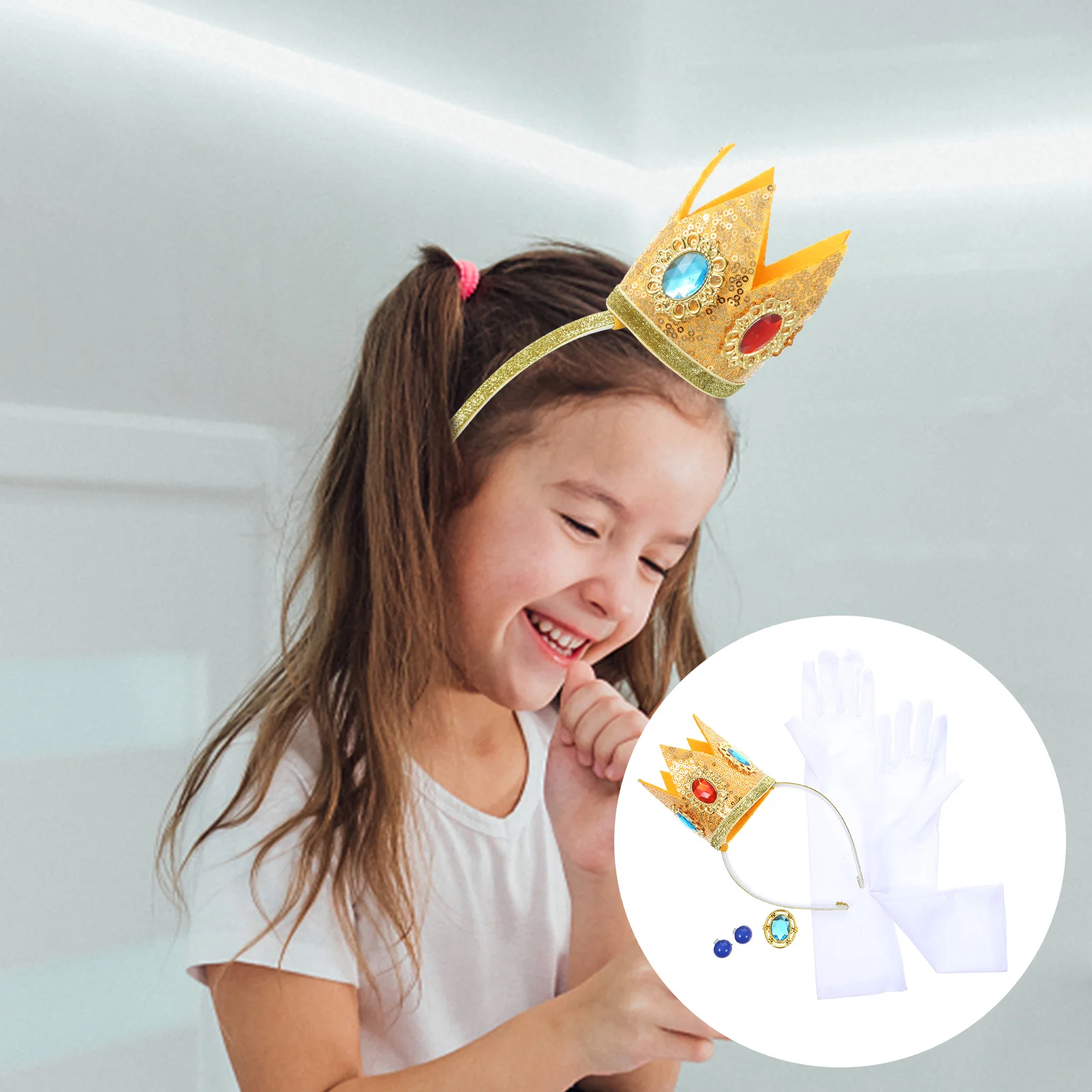 

Dress Accessories Girls Birthday Costume Gloves Prop Princess Cosplay Women Halloween Crown Hair Hoop Party Favor Kids