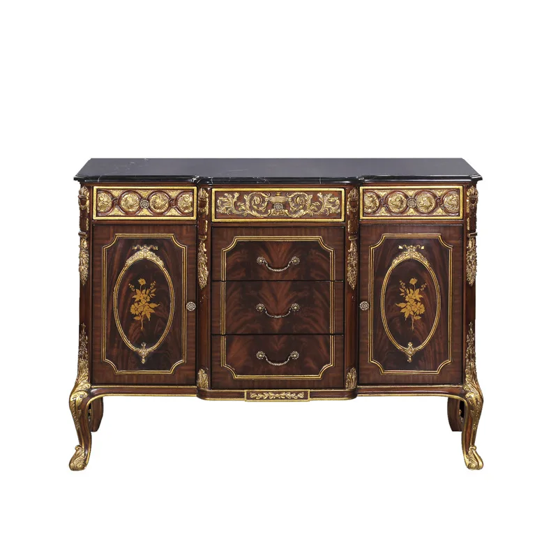 

Living Room Furniture Porch Cabinet British Alexander Solid Wood Carved Sideboard Neoclassical Gold-painted Marble Villa Painted