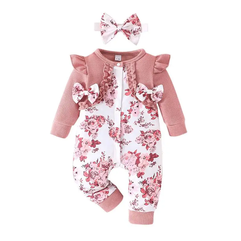 Новинка Осень-зима брюки с длинным рукавом для девочек цветочным принтом и