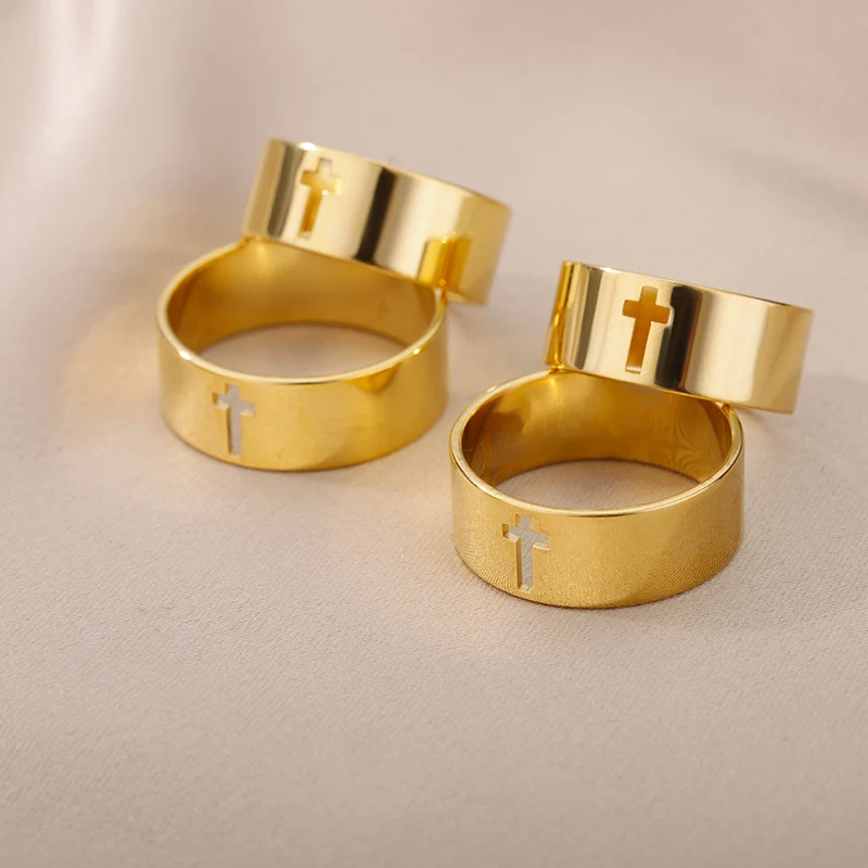 

Jesus Cross Rings For Women Hip Hop Punk Stainless Steel Black Silver Color Couple Rings Religious Jewelry Christian Gift