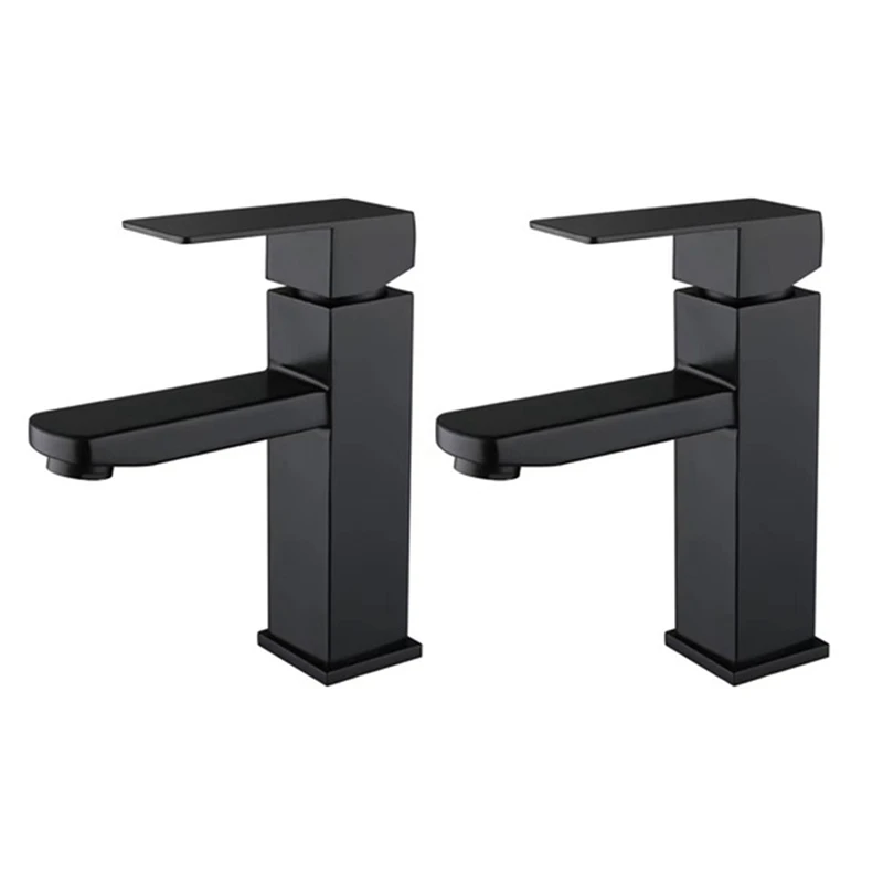 

2X Bathroom Sink Faucet, Hot And Cold Water Basin Faucet, Matte Black