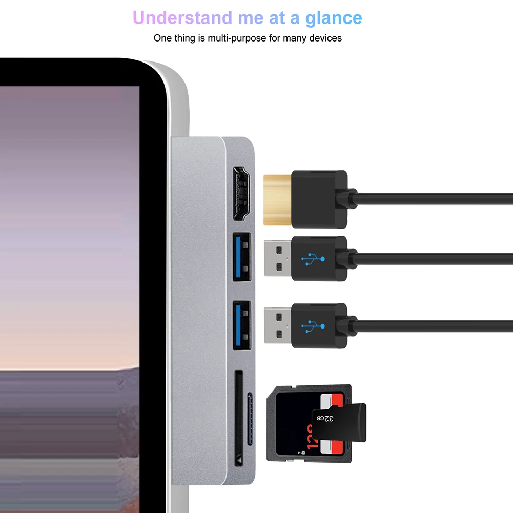 Док-станция 5/6 в 1 для Microsoft Surface Pro 8 7 6 5 4 Hub с 4K HDMI-совместимым устройством чтения