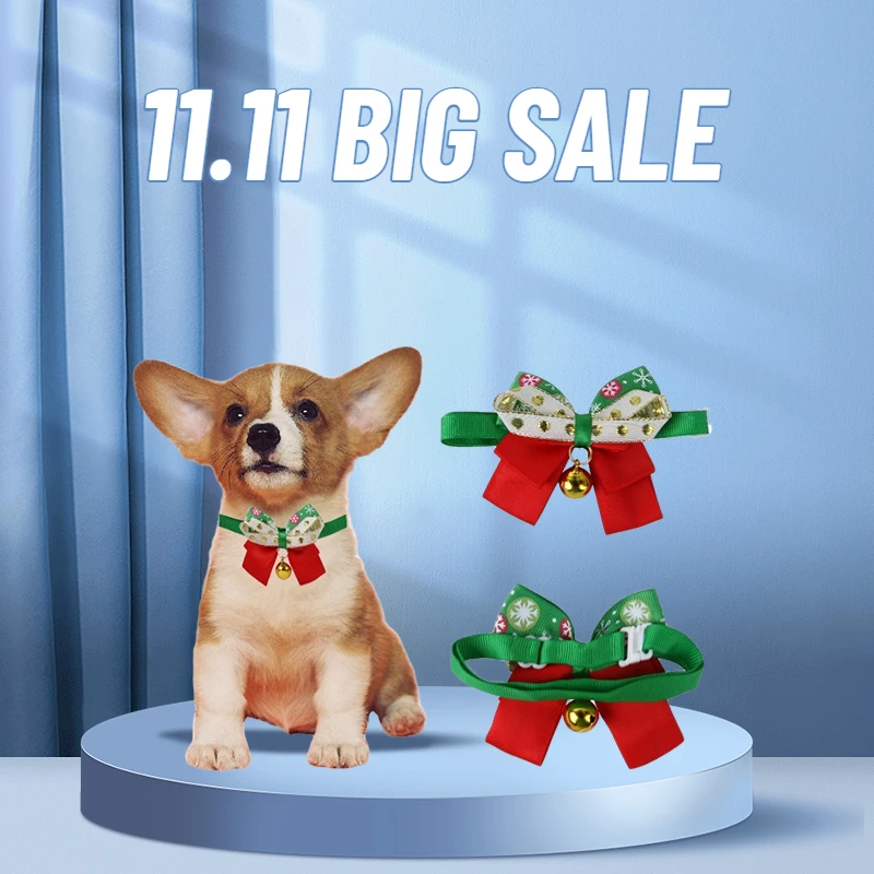 

Christmas Dog Collar Pet Neck Circle Quick-Release Enhance Atmosphere Washable Bow-knot Style Pet Collar with Bell Pet Supplies