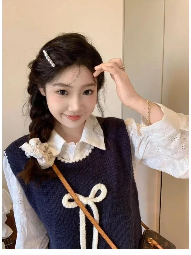 Милый свитер Kimotimo с 3D бантом жилет Женская Осенняя верхняя одежда в стиле преппи