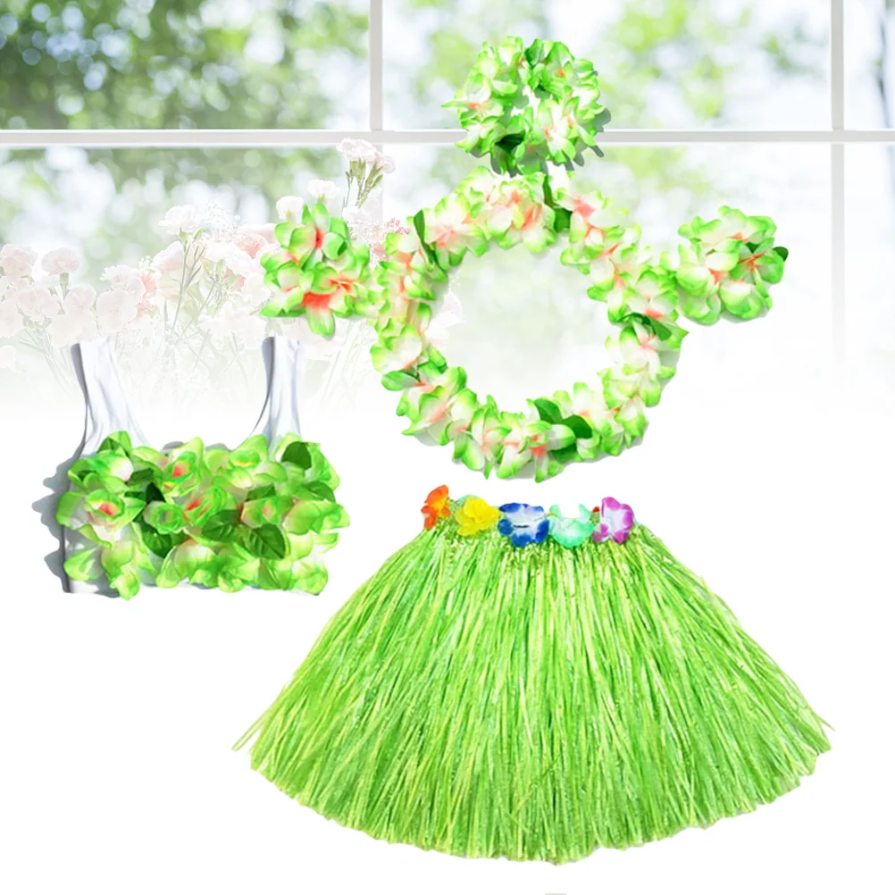 

Skirt Hula Hawaiian Luau Hawaii Flower Leis Lei Dress Women Tropical Skirts Party Costume Set Necklace Outfits Dance Girls