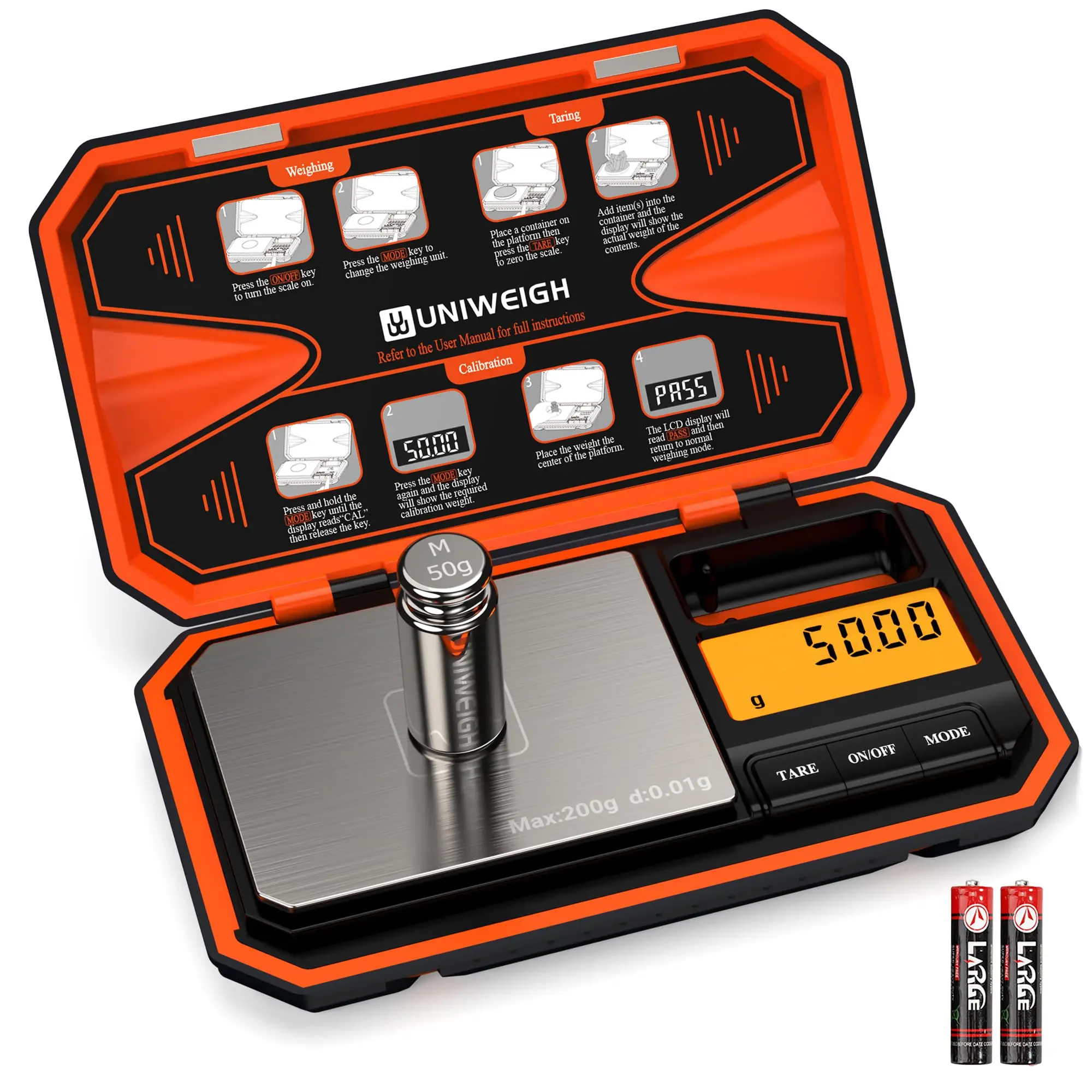 Прецизионные цифровые карманные весы 200 г/0,01 г с грузом на дюйм 50 г, измерение ювелирных монет для порошка