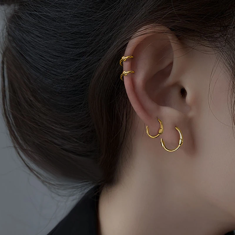 

Authentic 925 Sterling Silver French Punk Hip-Hop Geometric Small Hoop Earrings for Women Gold Silver Party Jewelry Accessories