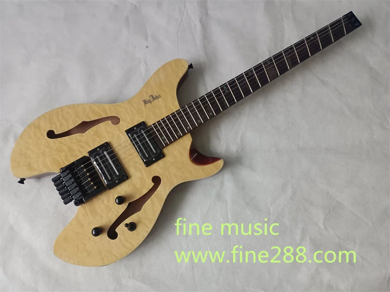 

rosewood fan fret natural color double f hole headless 24 fret electric guitar 824