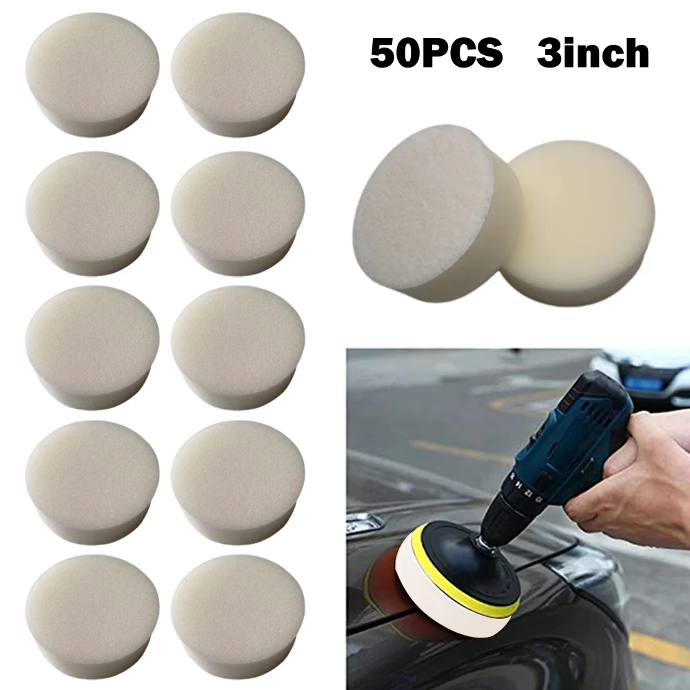 

50PCS 3inch Sponge Buffing Pads Foam Polishing Pads Sanding Disc For Car Waxing Waxing Furniture Beauty Grinding Rotary Tool