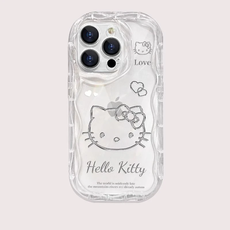 Милый чехол Hello Kitty Kawaii 3D волна для iPhone 16 15 14 13 12 11 Pro Max Mini X XR XSMAX 8 7 6S Plus Мягкий