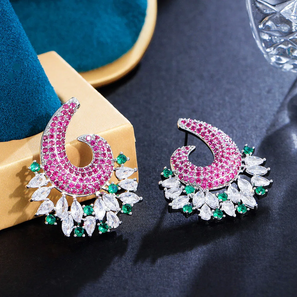 

ThreeGraces Delicate Multicolor Cubic Zirconia Stone Big Geometric Drop Earrings for Women New Trendy Summer Party Jewelry E1136