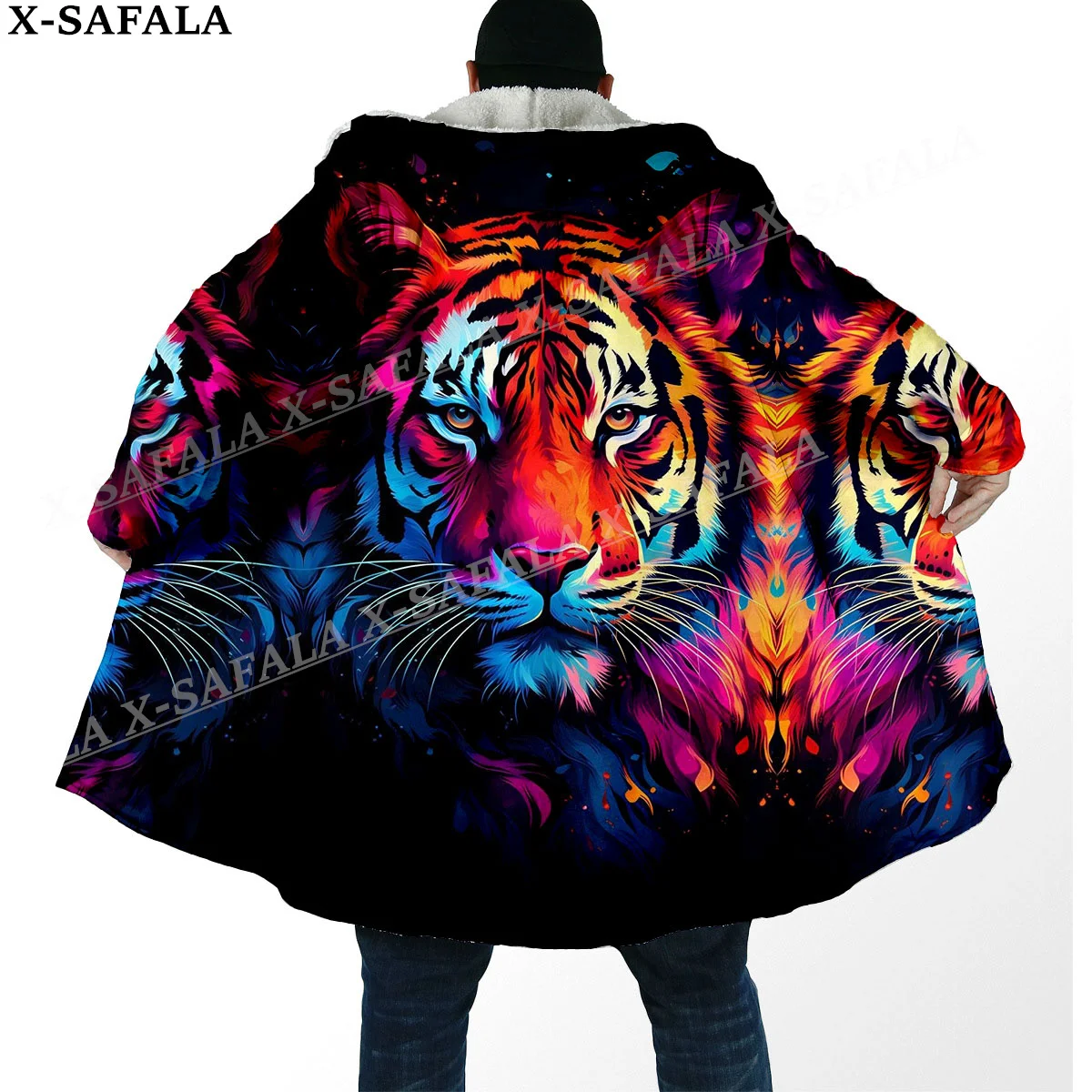 Мифология Тигр Король Дух Толстый теплый плащ с капюшоном Мужское пальто Пальто
