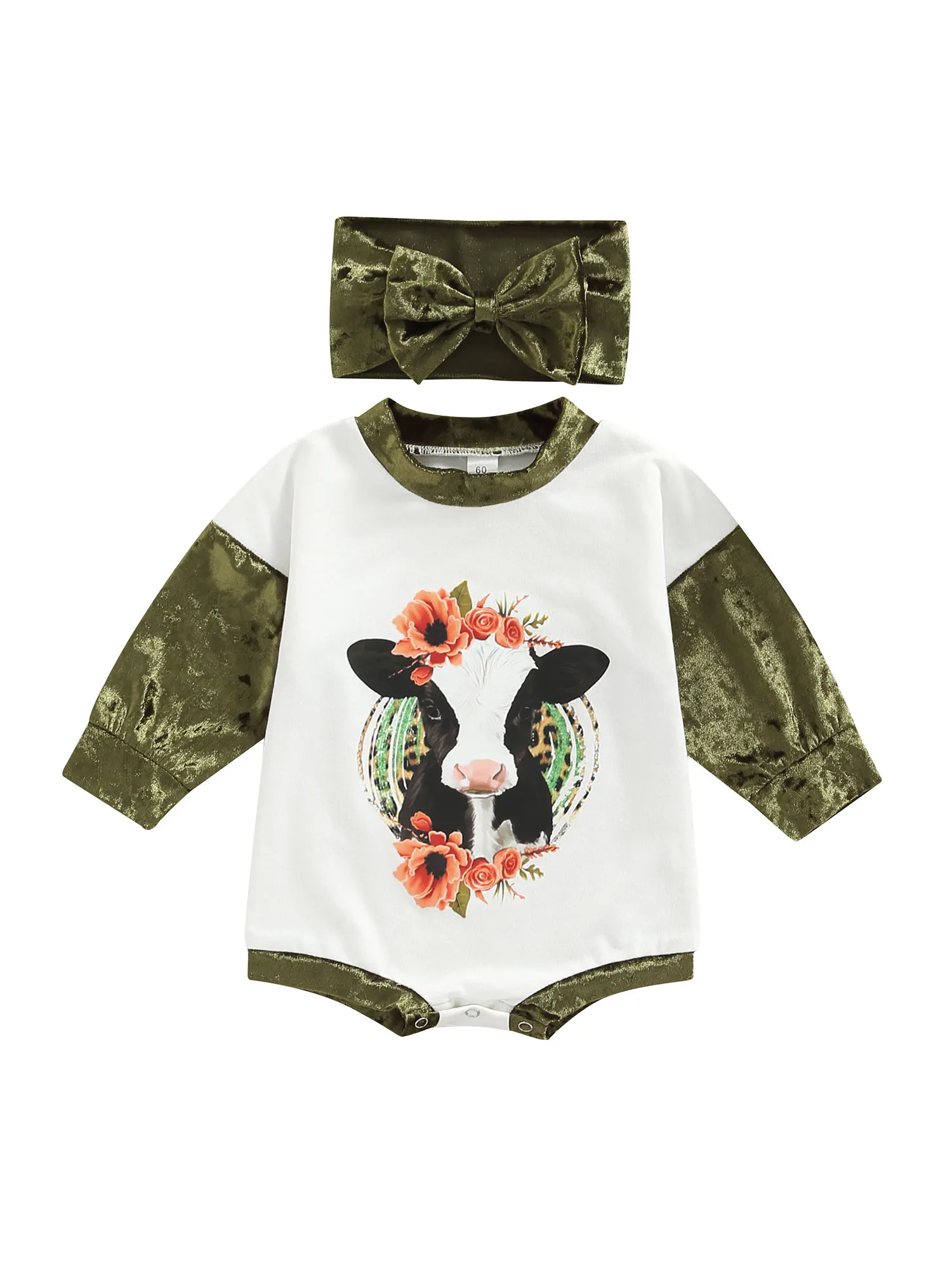 

Western Baby Girl Boy Clothes Sweatshirt Romper Cow Printed Bodysuit Long Sleeve Newborn Fall Winter Outfits