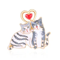 tulx lovely couple cats brooches for women cartoon enamel animal cat collar pins corsage badges jewelry accessories