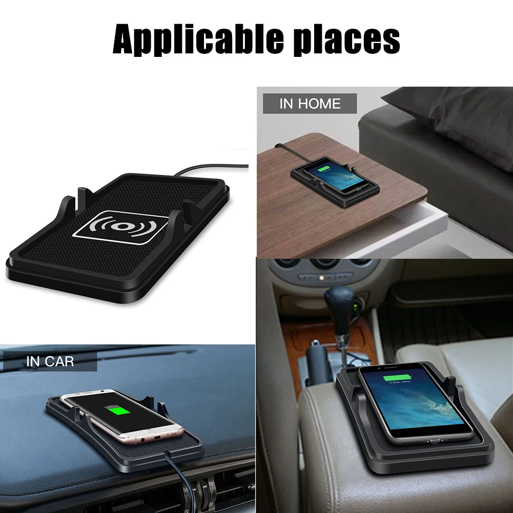 

Pad Car Wireless Charger Silicone Universal Vehicle 185*100*25mm 1pcs Black Fast Charging