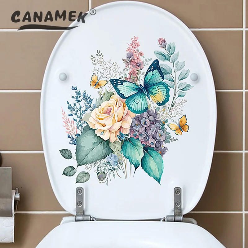 Самоклеящиеся наклейки в виде бабочек и цветов для туалета