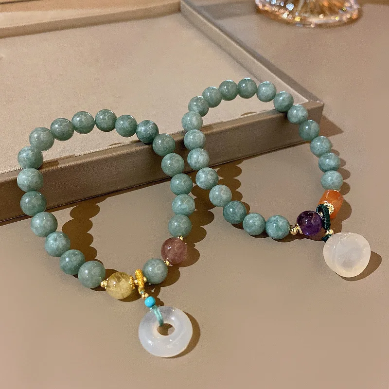 

Fashion Natural Blue Chalcedony Beads Bracelet Annular Jade Pendant Charm Bracelet Pulseira for Women Yoga Energy Jewelry Gifts