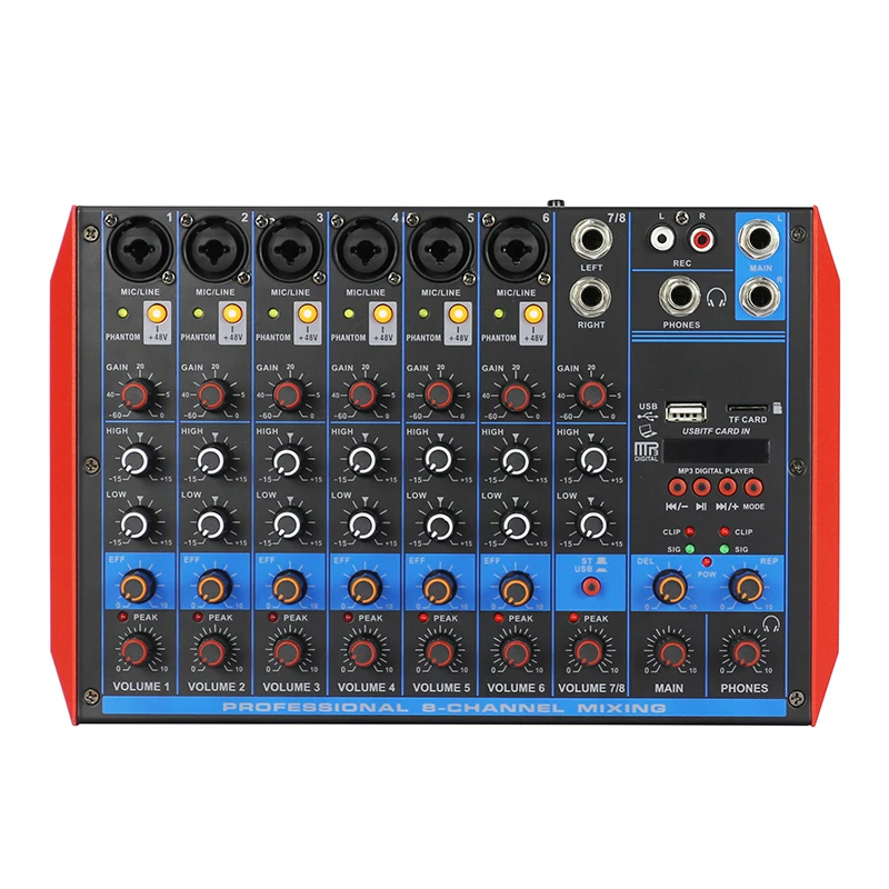 

professional KTV Portable usb 8 channel mixer audio interface console