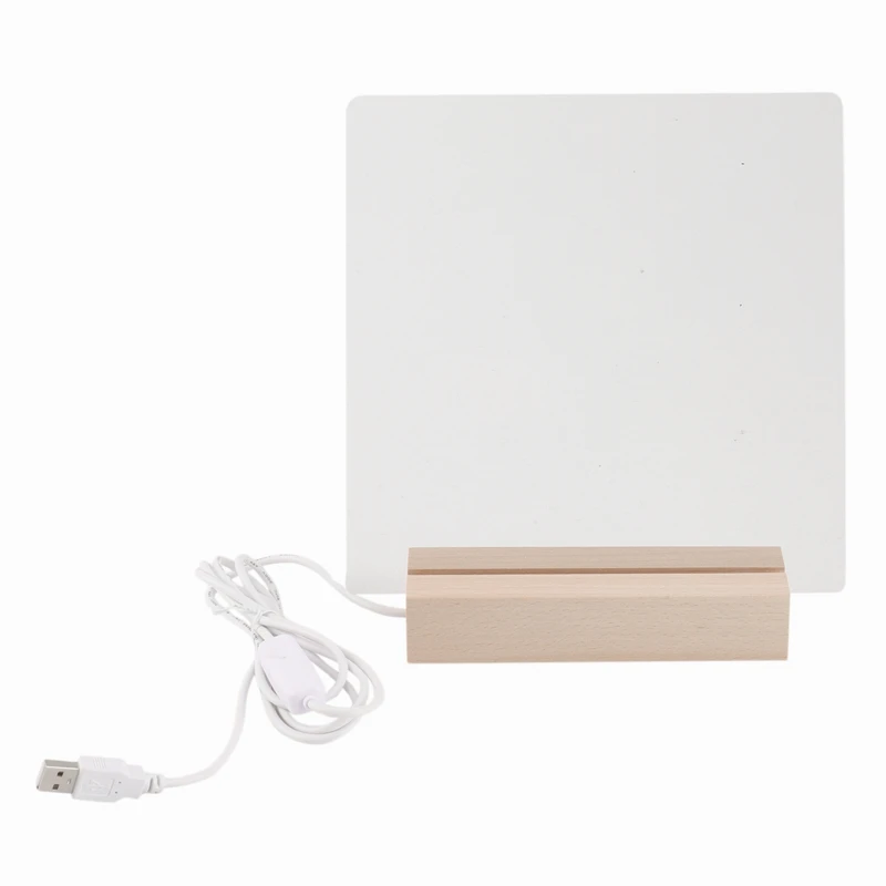 

Transparent USB Luminous Acrylic Blank Photo Memo Message Board With Wood Stand Holder Set Creative School Stationery