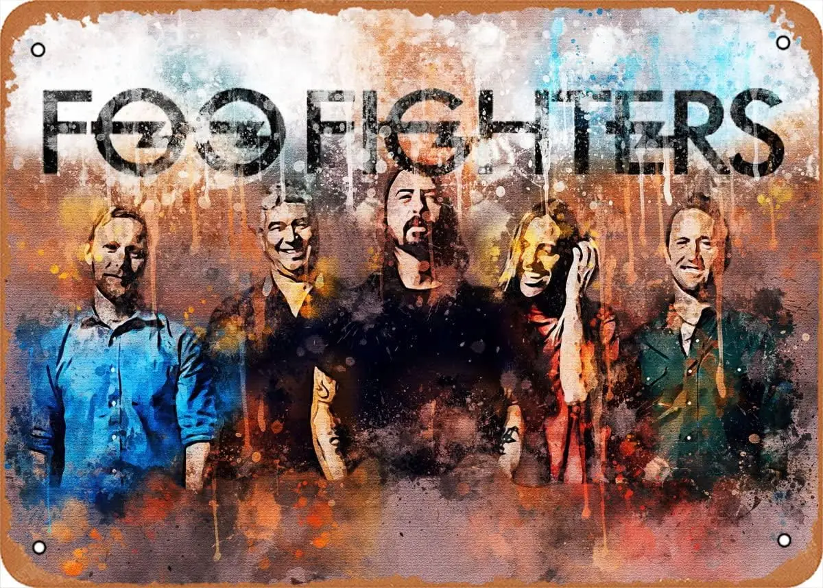 Wnfst Wtercolors Foo Fghters Metl Tn Sgn Плакат Vntge rt Wll Декор 12x8 nch