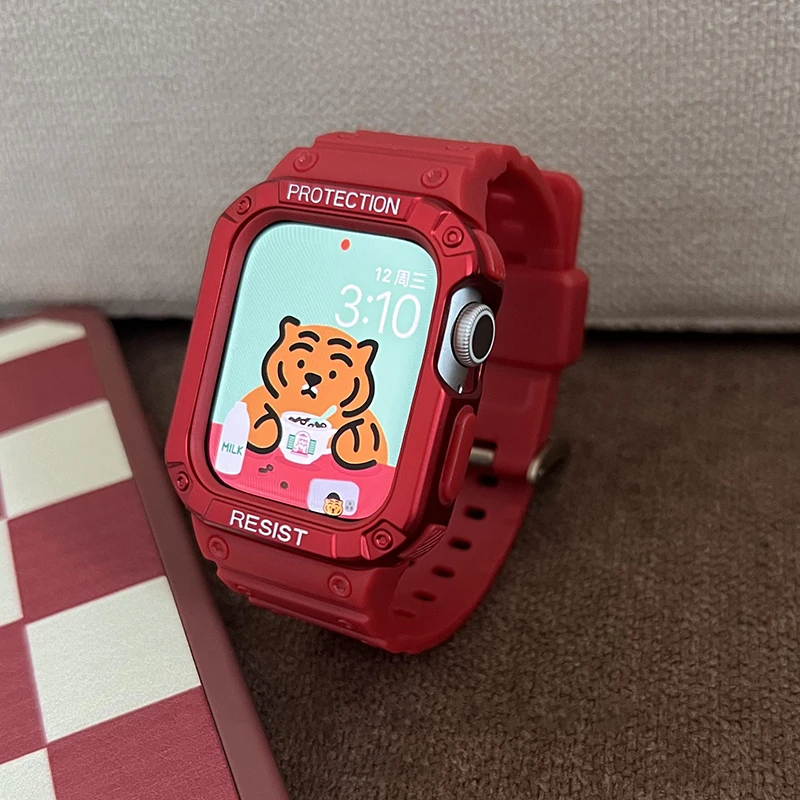 Case+Strap For Apple Watch Band 41mm 45mm  ​44mm 40mm 42mm 38mm Silicone Belt Bracelet For iWatch Serie8 SE 7 6 5  4 3 2