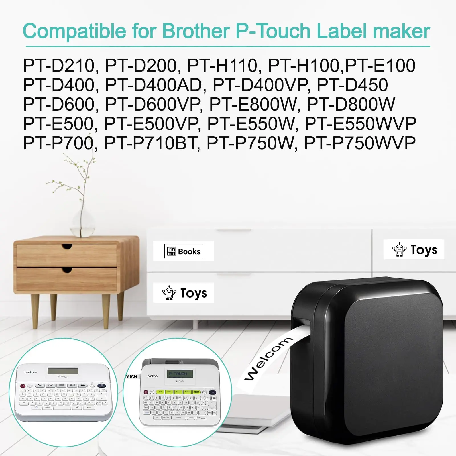 15PK флейта совместима с Brother 9/12/18/24 мм черная на прозрачной этикетке для принтеров