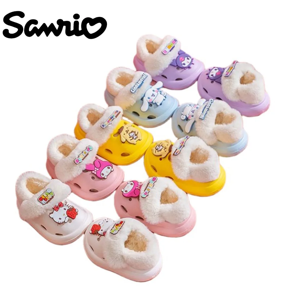 

Sanrios Hellokittys Kuromi My Melody Cinnamoroll Children Cotton Slippers Autumn Winter At Home Antiskid Plush Slippers Gifts