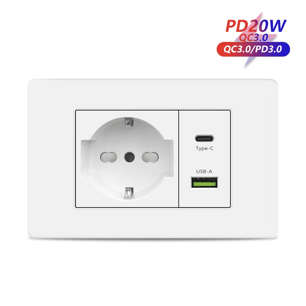 

Белая двойная розетка Italy с USB Type-C, быстрая зарядка