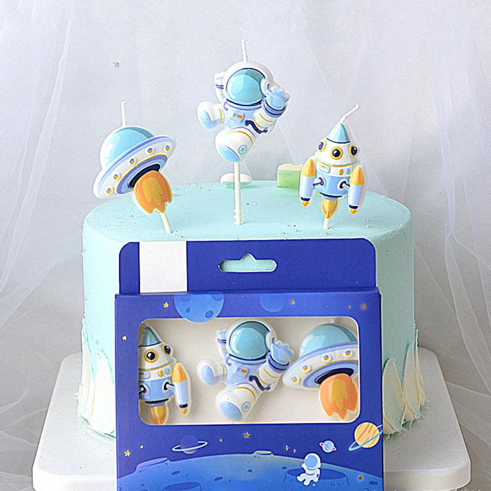 

3Pcs/Set Space Astronaut Candle Birthday Party Cake Decoration Boy Girls Spaceship Cartoon Candles Cake Topper Home Decor