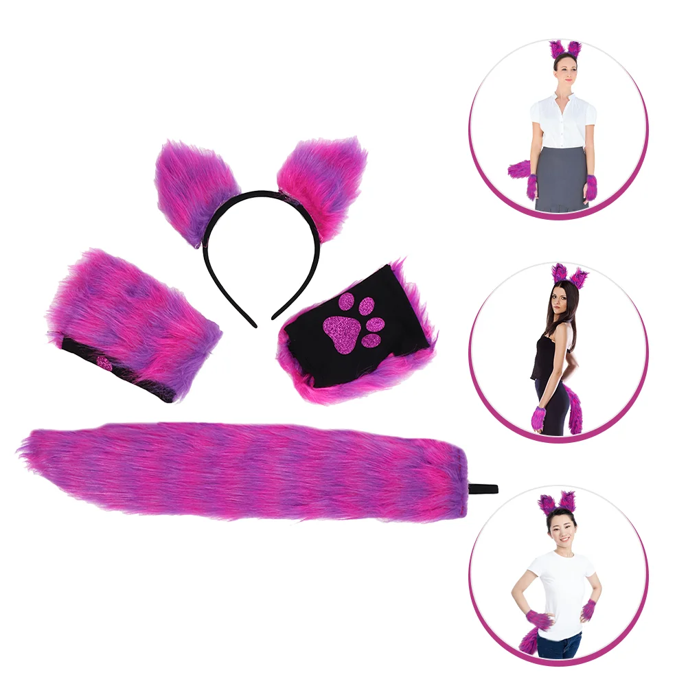

Halloween Costumes Fox Glove Tail Animal Ears Set Cosplay Accessories Furry Headband 46CM Hair Purple Plush Child